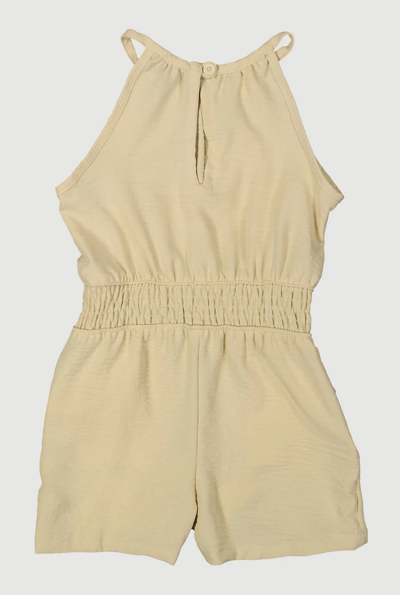Little Girls Smocked Waist Sleeveless Romper,