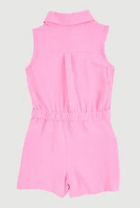 Little Girls Sleeveless Button Front Romper, Pink, Size 4