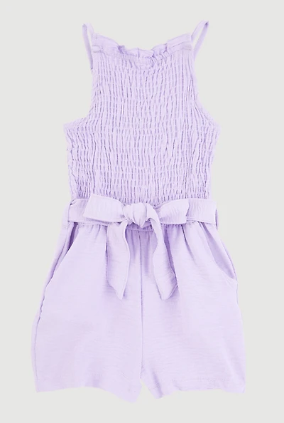 Little Girls Sleeveless Smocked Romper