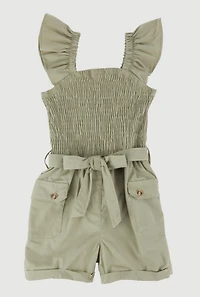 Little Girls Smocked Cargo Pocket Romper