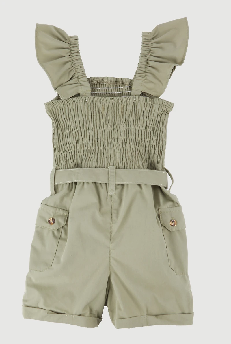Little Girls Smocked Cargo Pocket Romper