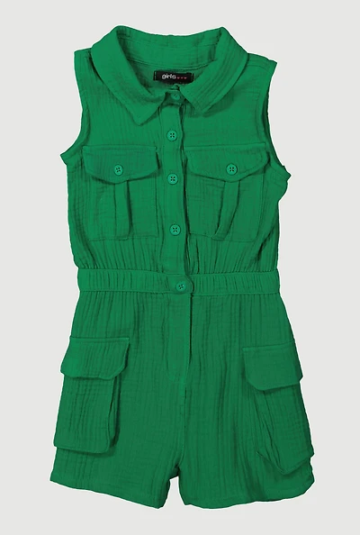 Little Girls Gauze Knit Utility Romper, 6X