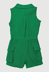 Little Girls Gauze Knit Utility Romper, 6X