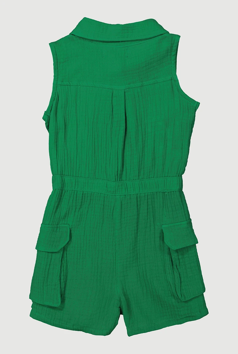 Little Girls Gauze Knit Utility Romper, 6X