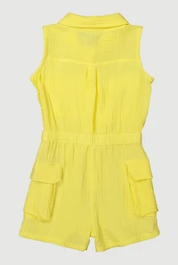 Little Girls Gauze Knit Utility Romper, Yellow, Size 5-6