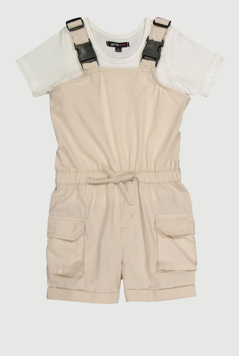 Little Girls Release Buckle Strap Cargo Romper with Top,