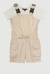 Little Girls Release Buckle Strap Cargo Romper with Top,