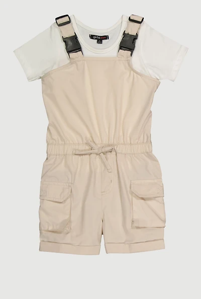 Little Girls Release Buckle Strap Cargo Romper with Top