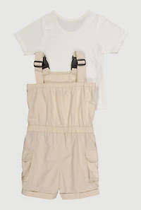 Little Girls Release Buckle Strap Cargo Romper with Top