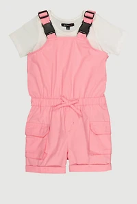 Little Girls Release Buckle Strap Cargo Romper with Top, Pink, Size 6X