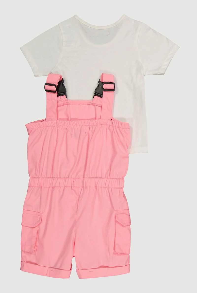 Little Girls Release Buckle Strap Cargo Romper with Top, Pink, Size 4