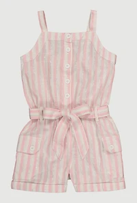 Little Girls Lurex Striped Cargo Pocket Romper