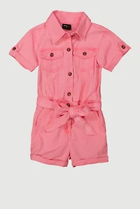 Little Girls Button Front Tie Waist Romper
