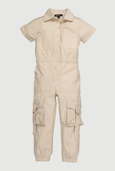 Little Girls Poplin Cargo Jumpsuit, 4
