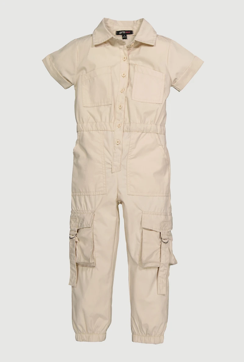 Little Girls Poplin Cargo Jumpsuit