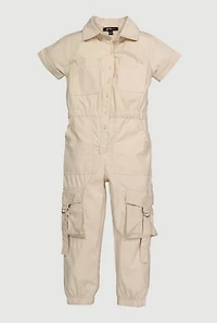 Little Girls Poplin Cargo Jumpsuit
