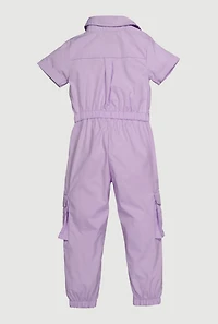 Little Girls Poplin Cargo Jumpsuit, Purple, Size 5-6