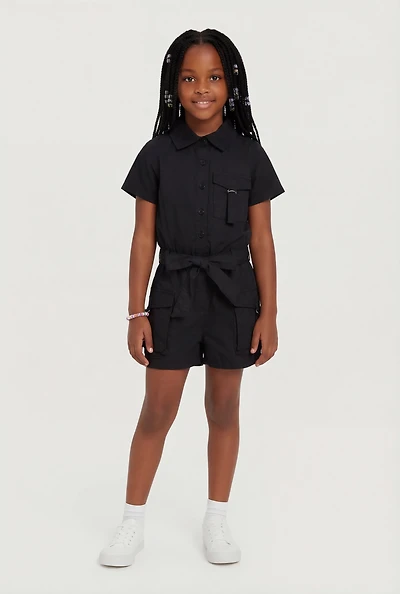 Little Girls Romper with Tie Waist Belt and Bracelet