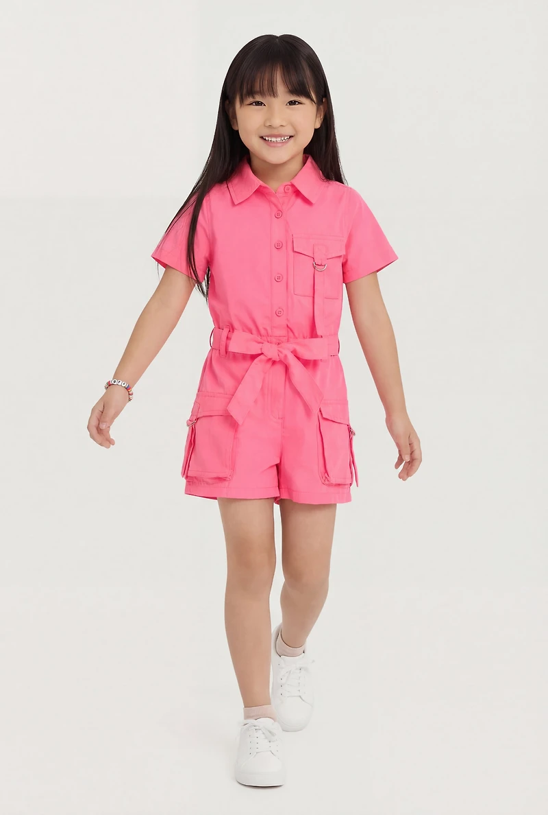 Little Girls Romper with Tie Waist Belt and Bracelet