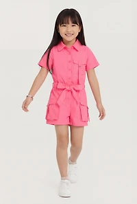 Little Girls Romper with Tie Waist Belt and Bracelet