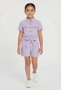 Little Girls Romper with Tie Waist Belt and Stretch Bracelet
