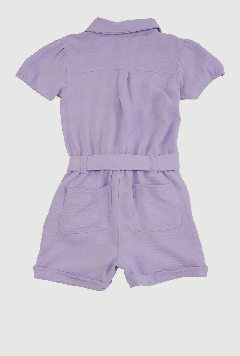 Little Girls Romper with Tie Waist Belt and Stretch Bracelet