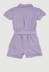 Little Girls Romper with Tie Waist Belt and Stretch Bracelet