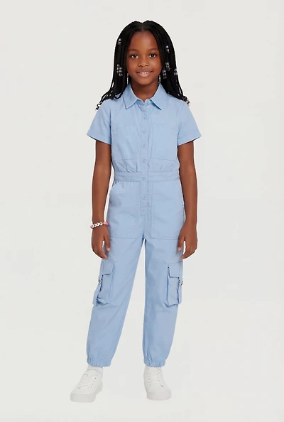 Little Girls Utility Jumpsuit with BFF Bracelet