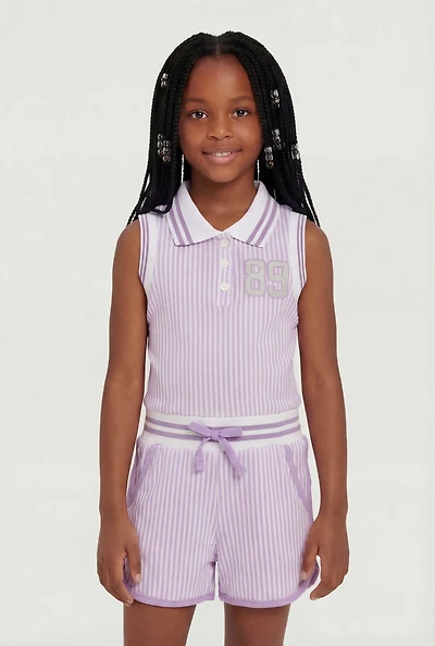 Little Girls 89 Graphic Striped Sleeveless Romper