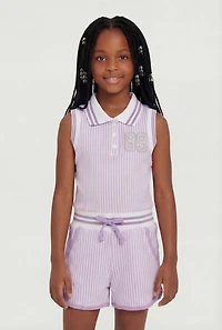 Little Girls 89 Graphic Striped Sleeveless Romper