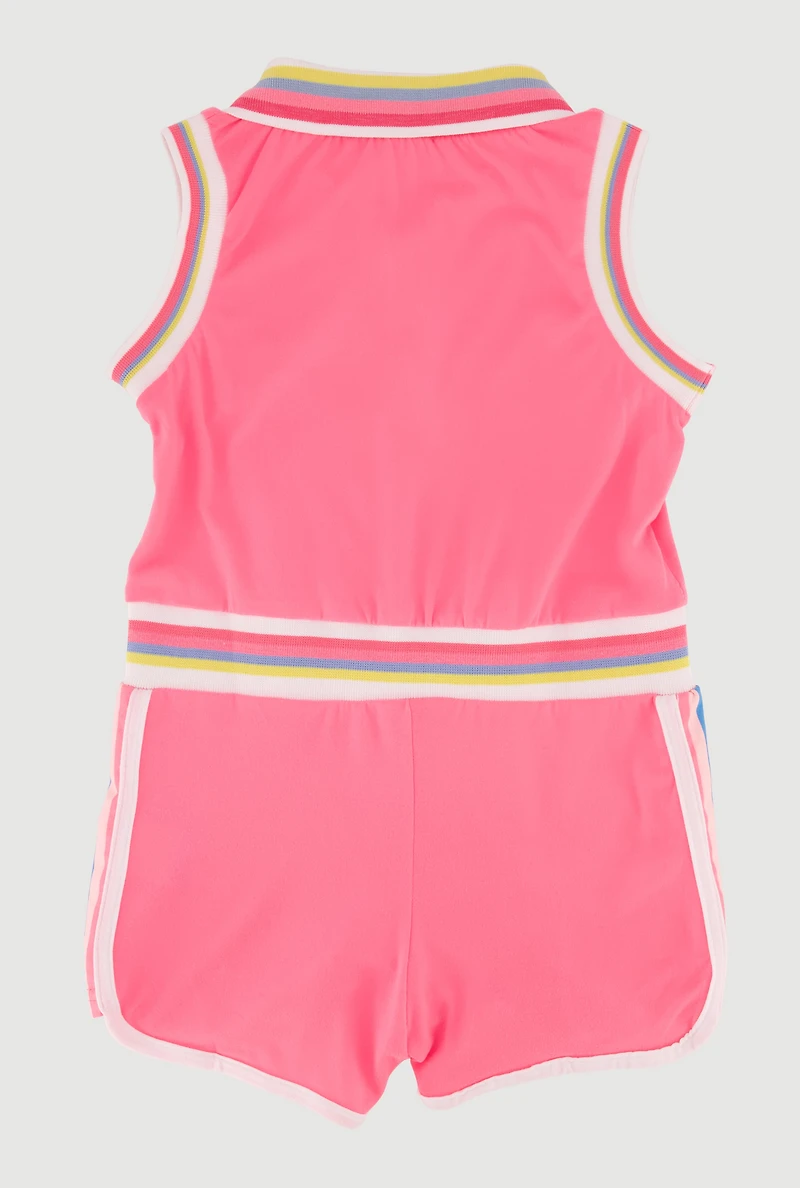 Little Girls Bow Graphic Stripe Detail Romper