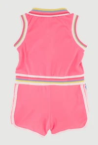 Little Girls Bow Graphic Stripe Detail Romper