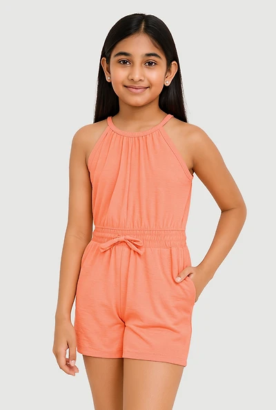 Girls Smocked Sleeveless Romper