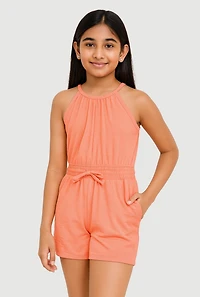Girls Smocked Sleeveless Romper