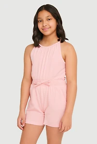 Girls Smocked Sleeveless Romper, Pink, Size 10-12