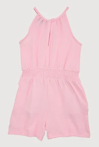 Girls Smocked Sleeveless Romper, Pink, Size 10-12