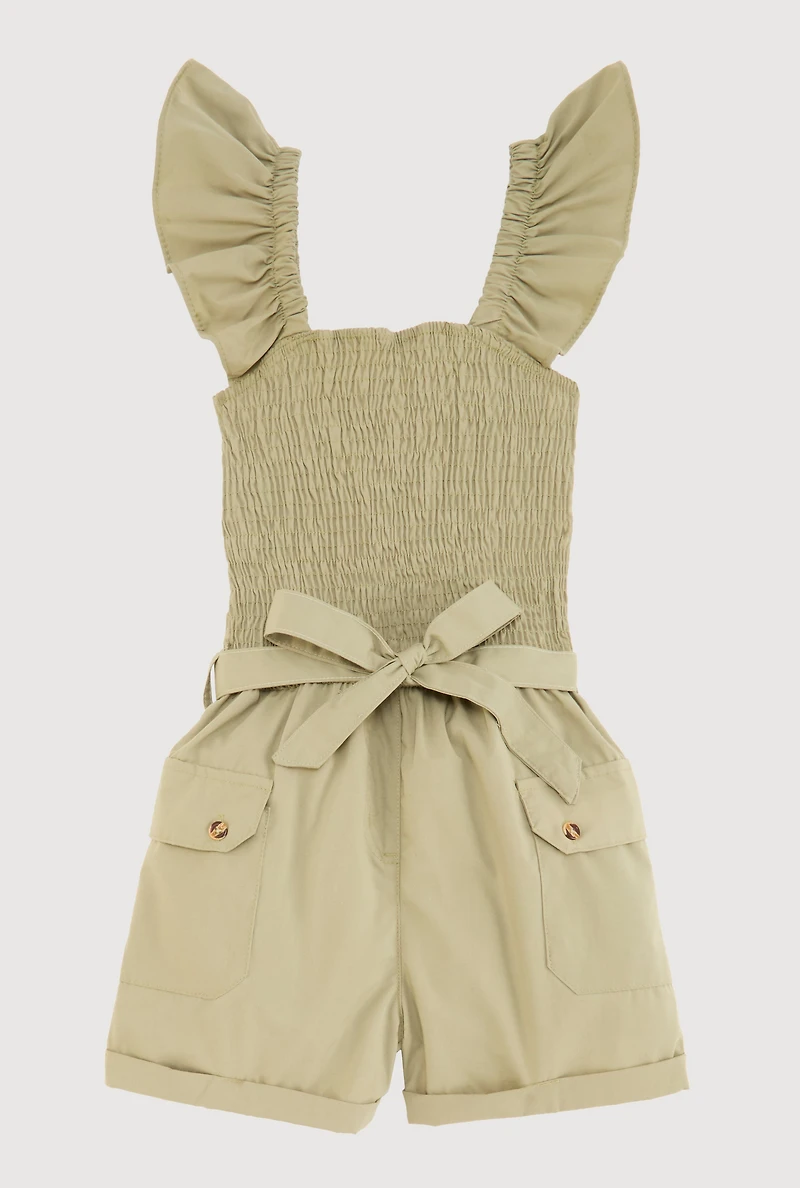 Girls Ruffled Sleeveless Smocked Romper