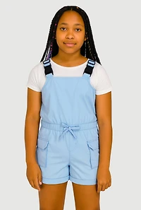 Girls Release Buckle Strap Cargo Romper with Top