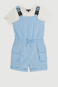 Girls Release Buckle Strap Cargo Romper with Top