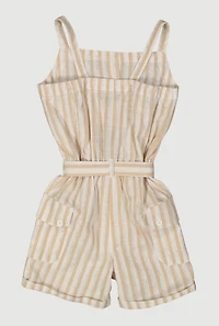 Girls Striped Cargo Pocket Romper,