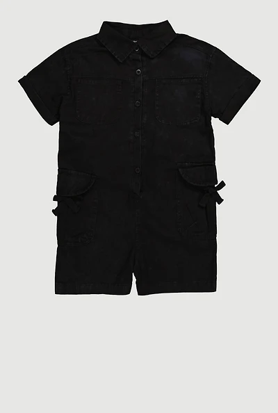 Girls Button Front Utility Romper,