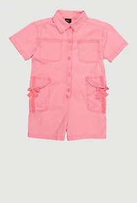 Girls Button Front Utility Romper