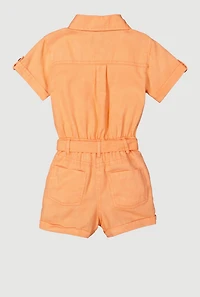Girls Tie Waist Belted Utility Cargo Romper, 10-12