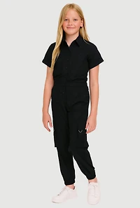 Girls Poplin Pull Tab Utility Jumpsuit