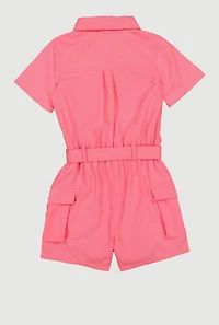 Girls Collared Button Front Cargo Romper with BFF Bracelet