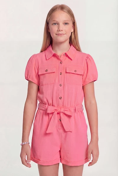 Girls Airy Crepe Knit Romper with BFF Bracelet