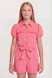 Girls Airy Crepe Knit Romper with BFF Bracelet