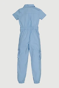 Girls Button Front Cargo Romper with Bracelet