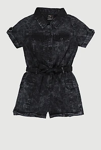 Girls Cargo Romper with Tie Waist Belt