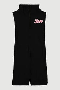 Girls Love Graphic Zip Front Mock Neck Romper